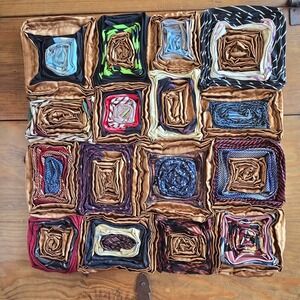 Vintage Dreamweavers Handmade Silk Tie Pillow Cover with Hand-Rolled Roses